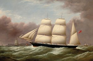 El Barco Alfred Hawley frente a los Skerries en su camino a Liverpool, 1860