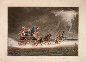 El coche de correos en una tormenta en Newmarket Heath, Suffolk de G Reeves
