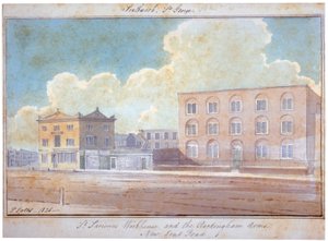 Asilo de St Saviour y la posada Rockingham Arms, New Kent Road, Southwark, Londres, 1825