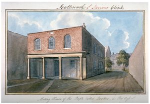 Vista de la Casa de Reuniones de los Cuáqueros en Redcross Street, Southwark, Londres, 1825 de G Yates