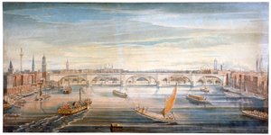Vista del nuevo Puente de Londres desde el oeste, con barcos y barcazas en el Támesis, 1831 de G Yates