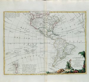 América dividida en sus principales estados, grabado por G. Zuliani tomado del Tomo I del Nuevo Atlas publicado en Venecia en 1776 por Antonio Zatta, Colección Privada de G. Zuliani