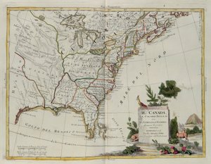 Canadá, las Colonias Inglesas con Luisiana y Florida, grabado por G. Zuliani tomado del Tomo I del Nuevo Atlas publicado en Venecia en 1778 por Antonio Zatta, Colección Privada