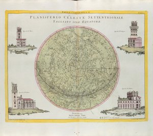 Tabla cosmográfica del planisferio celeste norte cortada en el ecuador, grabado por G. Zuliani tomado del Tomo I del Nuevo Atlas publicado en Venecia en 1777 por Antonio Zatta de G. Zuliani