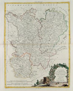 Gobernaciones de Borgoña, Franco Condado y Lyon, grabado por G. Zuliani tomado del Tomo I del Nuevo Atlas publicado en Venecia en 1777 por Antonio Zatta, Colección Privada de G. Zuliani