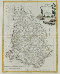 Gobernaciones de Delfinado, Provenza, el Condado de Venaissin y el Principado de Orange, grabado por G. Zuliani tomado del Tomo I del Nuevo Atlas publicado en Venecia en 1777 por Antonio Zatta, Colección Privada de G. Zuliani