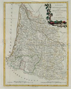 Gobernaciones de Guyena y Gascuña con la de Bearne y Baja Navarra, grabado por G. Zuliani tomado del Tomo I del Nuevo Atlas publicado en Venecia en 1776 por Antonio Zatta, Colección Privada de G. Zuliani