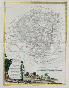 Gobernaciones de Limosín, Quercy y Périgord, grabado por G. Zuliani tomado del Tomo I del Nuevo Atlas publicado en Venecia en 1776 por Antonio Zatta, Colección Privada de G. Zuliani