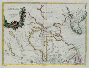 Bahía de Hudson, Tierra de Labrador y Groenlandia con las islas adyacentes, grabado por G. Zuliani tomado del Tomo I del "Atlas Más Nuevo" publicado en Venecia en 1778 por Antonio Zatta, Colección Privada