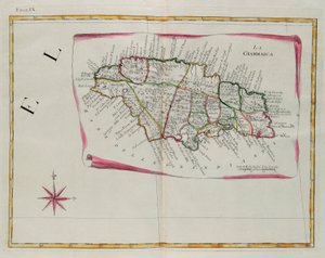 Jamaica, grabado por G. Zuliani del "Atlas Más Nuevo" publicado en Venecia en 1778 por Antonio Zatta, Colección Privada de G. Zuliani