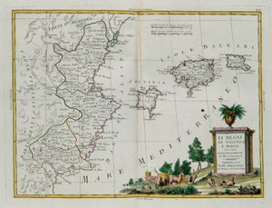 Reinos de Valencia y Murcia con las Islas Baleares y Pitiusas, grabado por G. Zuliani tomado del Tomo I del Nuevo Atlas publicado en Venecia en 1775 por Antonio Zatta, Colección Privada