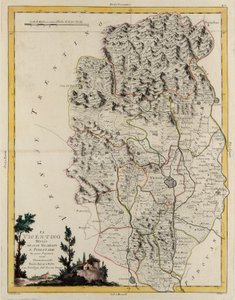 Área terrestre del Estado del Véneto: área de Vicenza dividida en sus obispados y magistraturas, grabado por G. Zuliani tomado del Tomo II del "Atlas Más Nuevo" publicado en Venecia en 1782 por Antonio Zatta, Colección Privada de G. Zuliani