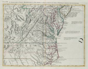 Maryland, sur de Nueva Jersey, Delaware y la parte oriental de Virginia y Carolina del Norte, grabado por G. Zuliani del "Atlas Más Nuevo" publicado en Venecia en 1778 por Antonio Zatta, Colección Privada de G. Zuliani