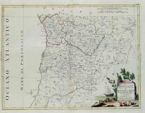 Portugal, es decir, las provincias de Entre Douro, Minho, Traz-os-Montes y Beir, grabado por G. Zuliani tomado del Tomo I del Nuevo Atlas publicado en Venecia en 1776 por Antonio Zatta, Colección Privada de G. Zuliani