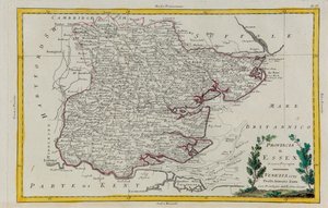Provincia de Essex, grabado por G. Zuliani tomado del Tomo I del "Atlas Más Nuevo" publicado en Venecia en 1779 por Antonio Zatta, Colección Privada