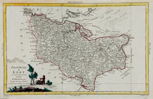 Provincia de Kent, grabado por G. Zuliani tomado del Tomo I del "Atlas más nuevo" publicado en Venecia en 1779 por Antonio Zatta, Colección Privada de G. Zuliani