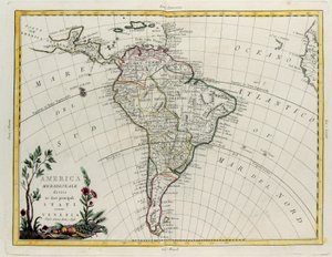 Sudamérica dividida en sus principales Estados, grabado por G. Zuliani tomado del Tomo IV del "Atlas Más Nuevo" publicado en Venecia por Antonio Zatta, Colección Privada