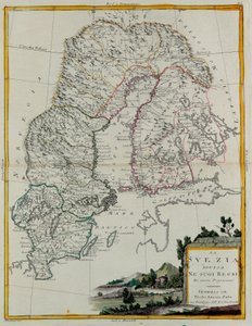 Suecia dividida en sus reinos, grabado por G. Zuliani tomado del Tomo III del "Atlas Más Nuevo" publicado en Venecia en 1781 por Antonio Zatta, Colección Privada de G. Zuliani