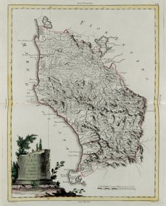 Territorio de Pisa, grabado por G. Zuliani tomado del Tomo II del "Atlas Más Nuevo" publicado en Venecia en 1783 por Antonio Zatta, Colección Privada de G. Zuliani