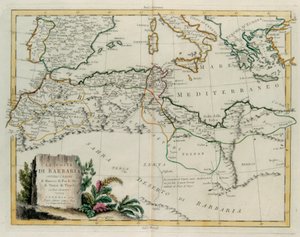 La Costa de Berbería o Los Reinos de Marruecos, Fez, Argelia, Túnez y Trípoli con países circundantes, grabado por G. Zuliani del "Atlas Más Nuevo" publicado en Venecia en 1784 por Antonio Zatta, Colección Privada