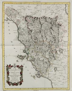 El Gran Ducado de Toscana dividido en sus provincias, grabado por G. Zuliani tomado del Tomo II del "Atlas Más Nuevo" publicado en Venecia en 1783 por Antonio Zatta, Colección Privada