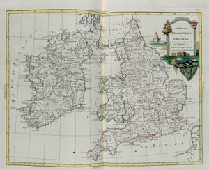 Los Reinos de Inglaterra e Irlanda, grabado por G. Zuliani tomado del Tomo I del Nuevo Atlas publicado en Venecia en 1776 por Antonio Zatta, Colección Privada