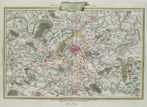 El contorno de París, Las Gobernaciones de Francia y Orleans, grabado por G. Zuliani tomado del Tomo I del Nuevo Atlas publicado en Venecia en 1776 por Antonio Zatta, Colección Privada