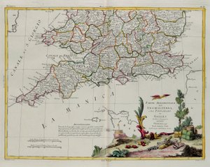 La parte sur de Inglaterra y del Principado de Gales, grabado por G. Zuliani tomado del Tomo I del Nuevo Atlas publicado en Venecia en 1778 por Antonio Zatta, Colección Privada