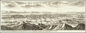 1720 ilustración - Perspectiva de la ciudad de Cashan en Persia a cinco días de viaje desde Ispahan de Gabriel Bodenehr