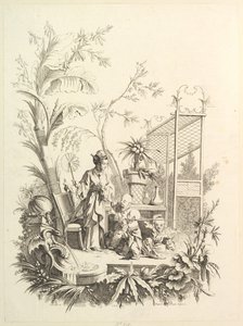 Chinoiserie con figuras en un paisaje