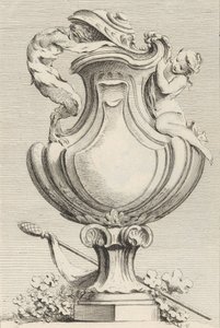 Diseño para un jarrón con un fauno y una ninfa, del Libro de Jarrones, lámina 1 de Gabriel Huquier