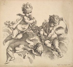 Tres niños con un plato de frutas, 1738-45