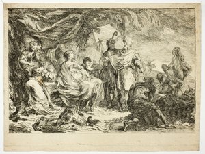 Labán buscando sus dioses domésticos de Gabriel Jacques de Saint Aubin