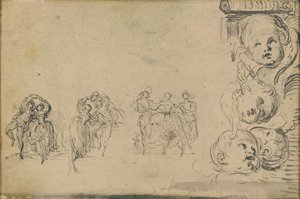 Bocetos de bailarines y cabezas de putti de Gabriel Jacques de Saint Aubin