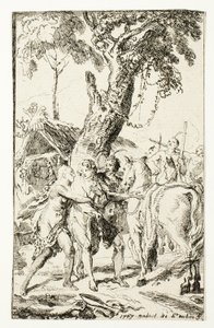 La fuga de M. de Belle-Isle, prisionero en Attakapas, lámina cuatro de Les Nouveaux Voyages aux Indes Occidentales de Gabriel Jacques de Saint Aubin
