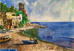 Barcos atracados, 2024 (acuarela sobre papel) de Gabriel Palma