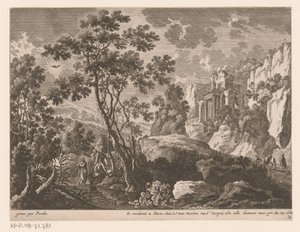 Paisaje con el bautismo de Cristo en el río Jordán Paisajes con escenas de la vida de Cristo (título de serie) de Gabriel Perelle