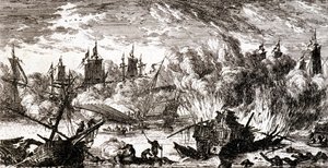 Batalla naval - grabado