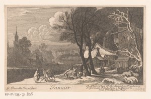 Impresión de título con paisaje en el mes de enero. Janvier (título sobre objeto) Doce meses (título de la serie) de Gabriel Perelle