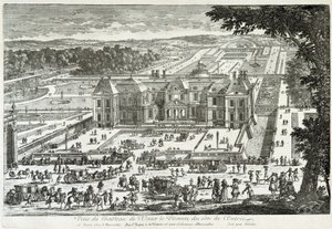 Vista del castillo de Vaux Le Visomte desde el lado de la entrada (jardines de Le Nôtre) - por Perelle, finales del siglo XVII
