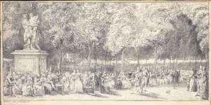 Una reunión en los Jardines de las Tullerías alrededor de una estatua, 1760 de Gabriel de Saint Aubin