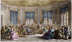 Un concierto de música dado por Madame la Comtesse de Saint Brisson - grabado por Duclos según Saint Aubin.