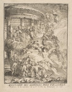 Alegoría de los matrimonios hechos por la Ciudad de París al nacimiento del Duque de Borgoña de Gabriel de Saint Aubin