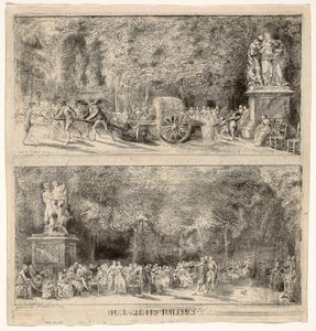 Escenas de las Tullerías: Las Sillas y el Carro de Agua, 1760, retocado 1763 de Gabriel de Saint Aubin