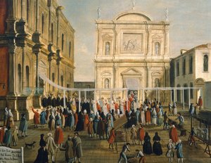 Dux y señores en la Iglesia de San Rocco en día santo, por Gabriel Bella (1730-1799) (detalle)