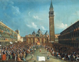 El Dogo siendo llevado triunfalmente y esparciendo dinero en la Piazza San Marco
