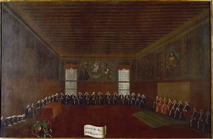Vista de la sala de la Cuarentena Criminal, Corte Suprema o Consejo de los Cuarenta. Pintura de Gabriele Bella (1733-1799) siglo XVIII Venecia, Fondazione Querini Stampalia de Gabriele Bella