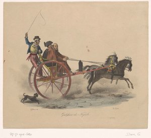 Tres hombres en un carruaje Galessino di Napoli (título sobre objeto) de Gaetano Dura