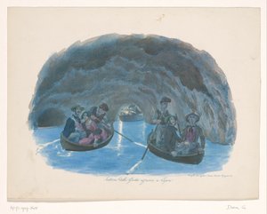 Cifras en botes de remos en la Cueva Azul en Capri Interno della Grotta azzurra a Capri (título sobre objeto) de Gaetano Dura