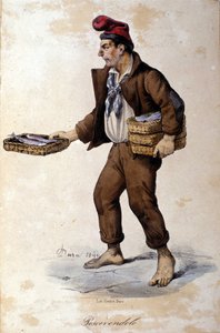 Pequeños oficios de Nápoles: el vendedor de pescado (pescadero). Litografía de F. Dura de Gaetano Dura